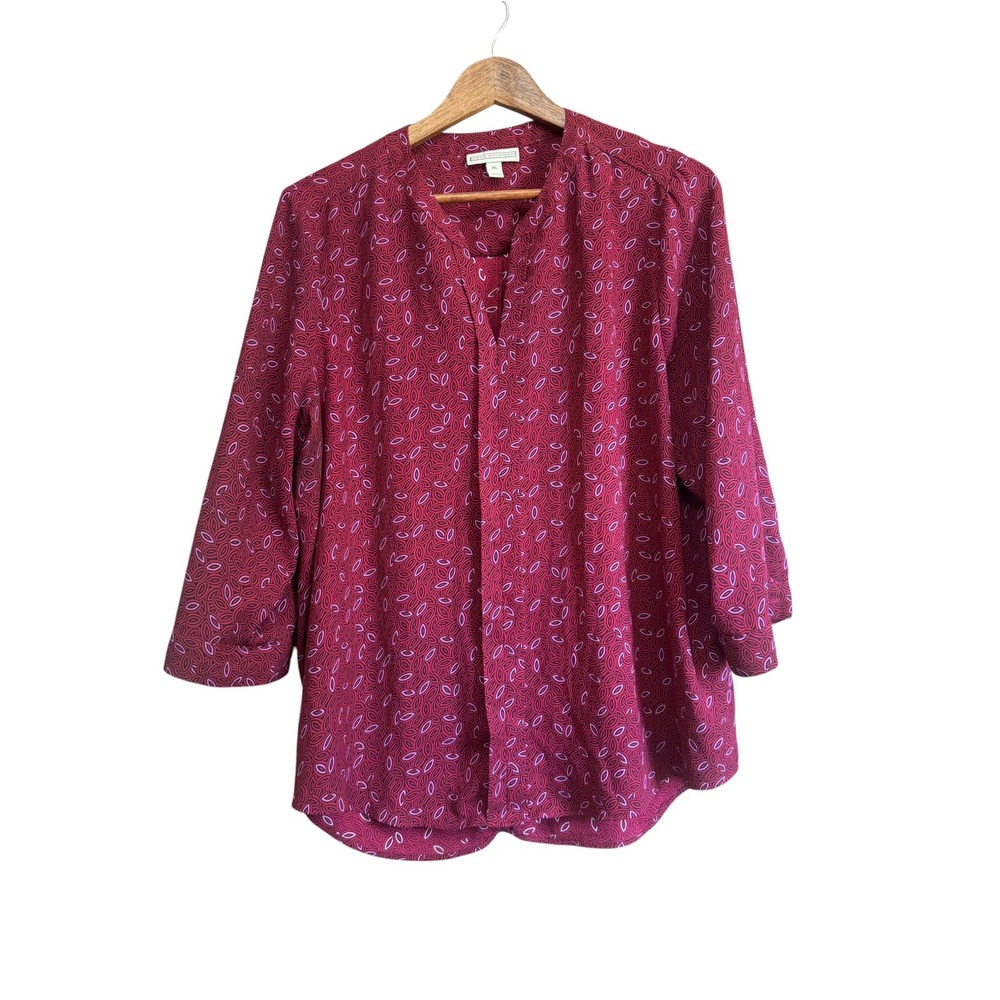 Dana Buchman Blouse Womens XL Magenta Pink Excellent 3/4 Sleeve Geometric Print